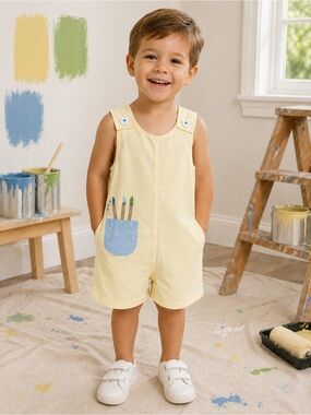 NWT TBBC 18/24 m Kids Yellow Painter Pocket Romper